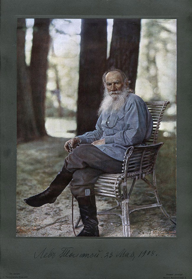Сергей ПрокудинГорский. Портрет писателя Льва Толстого Ясная Поляна 23 мая 1908.