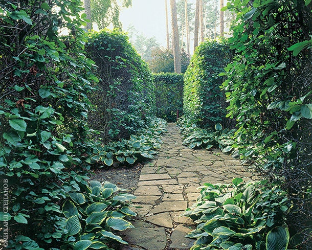 Еще один короткий лабиринт соединяет участок возле гостевого дома с лесистой частью сада.