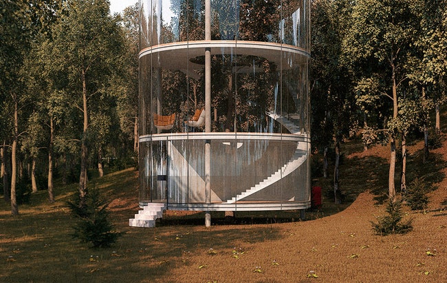 Стеклянный цилиндрический дом проект студии A.Masow Architects из Казахстана | Admagazine
