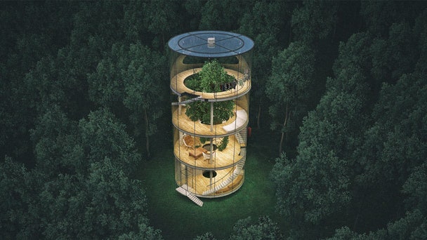 Стеклянный цилиндрический дом проект студии A.Masow Architects из Казахстана | Admagazine