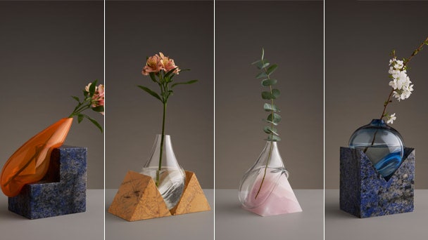 Стеклянные вазы на подставках из камня коллекция Indefinite от дизайнерской студии EO | Admagazine