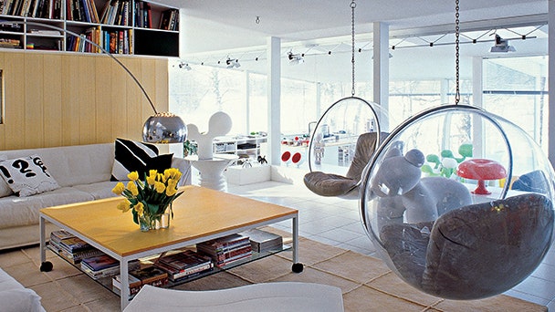 Ээро Аарнио фото интерьеров дома дизайнера в Финляндии