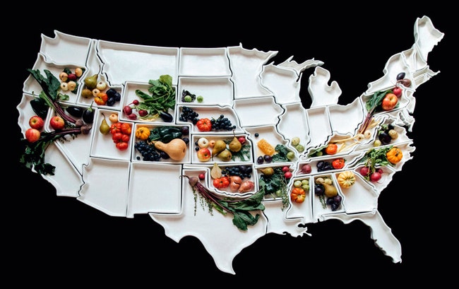 Карта США из фарфоровых тарелок