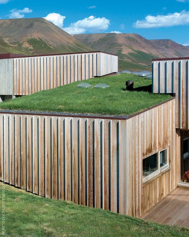 Объемы дома построенного архитектором Стивом Кристером перекликаются с горами Исландии. На травяную крышу выходят...