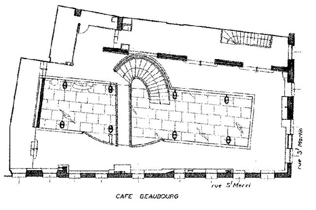 План кафе Beaubourg построенного в Париже напротив Центра Помпиду в 1987 году.