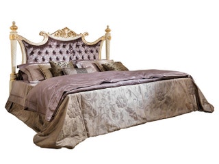 Кровать из коллекции Bovari дерево бархат сусальное золото.