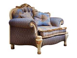 Кресло из ­коллекции Bovari дерево шелк сусальное золото.