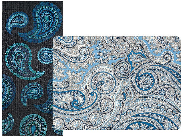 Слева мозаика из коллекции Paisley Bisazza. Справа обои Adler Paisley бумага Ralph Lauren Home Collection.
