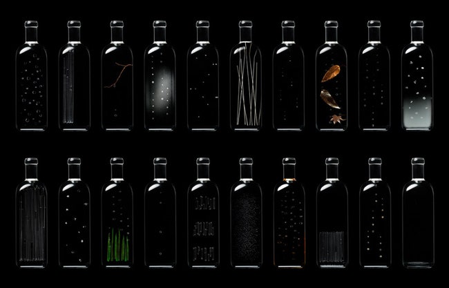 Инсталляция Rain от бюро Nendo двадцать бутылок по названиям дождя пояпонски | Admagazine