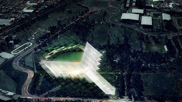 Проект стадиона в Мексике для Los Diablos Rojos del Mexico с крышей в форме трезубца | Admagazine