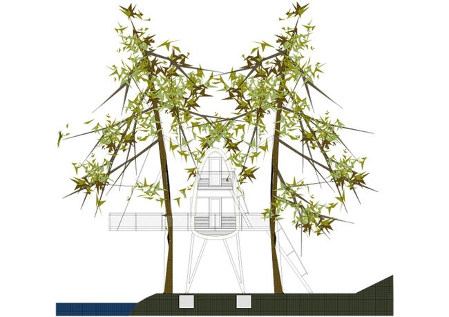 Домик на дереве в Германии постройка над прудом от бюро Baurmarn | Admagazine