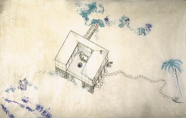 На эскизах “Дома на берегу” которые делала Шарлотта Перриан всегда нарисована вода.