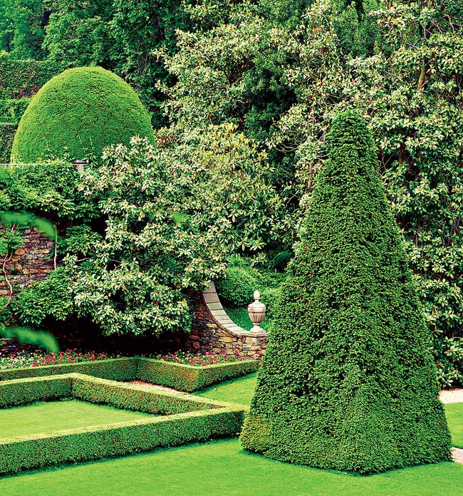 Стриженая зелень в садах Аньелли на вилле Пероза в Пьемонте Италия.