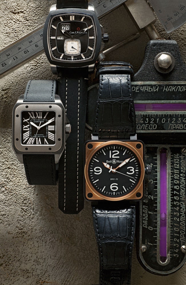 Слева направо часы Santos сталь кожа Cartier 231 300 руб. часы Patravi сталь каучук кожа Carl F. Bucherer 497 880 руб....