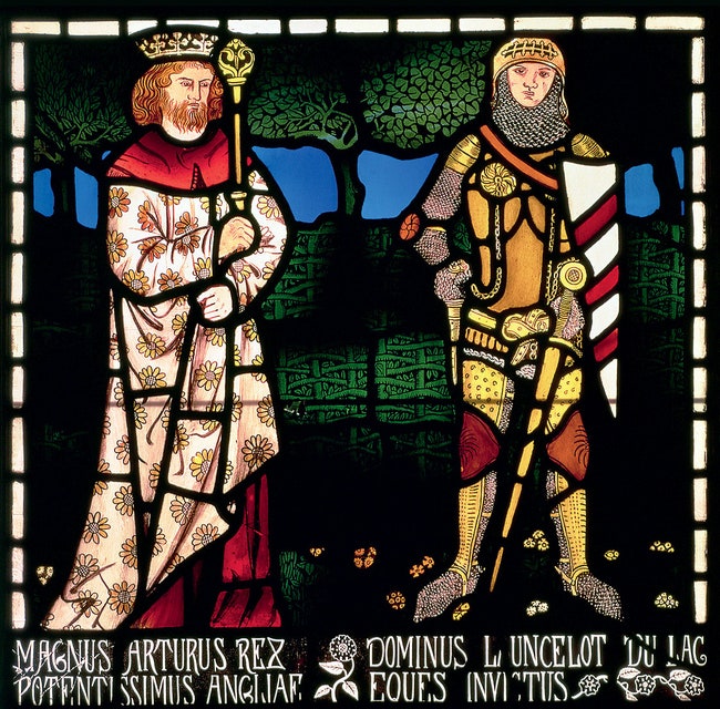 Витраж по эскизам Морриса “Король Артур и сэр Ланселот” из серии “Тристан и Изольда” заказанной коммерсантом Уолтером...