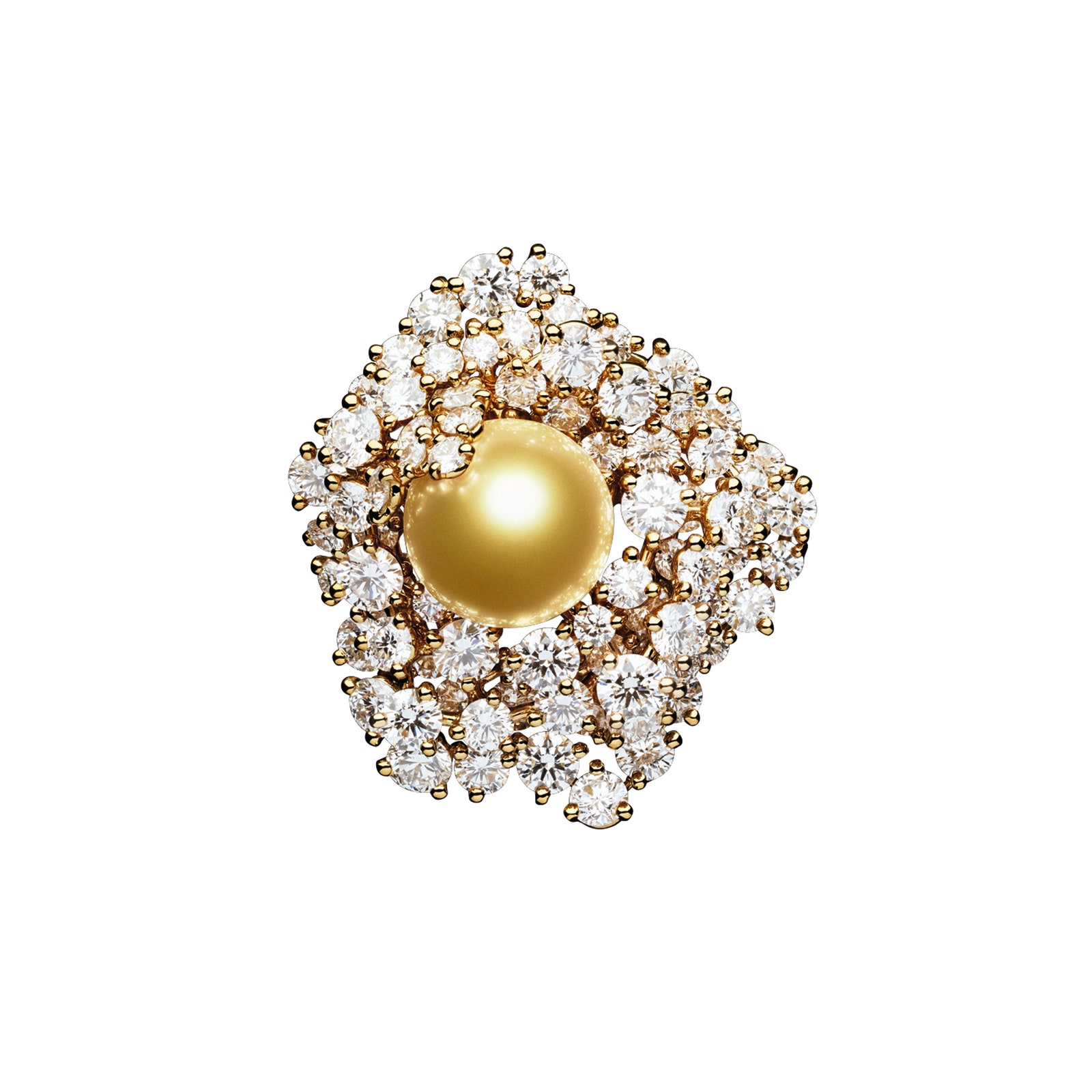 Кольцо из золота с бриллиантами и желтым жемчугом из гарнитура Rose Futuriste Golden Pearl Set.