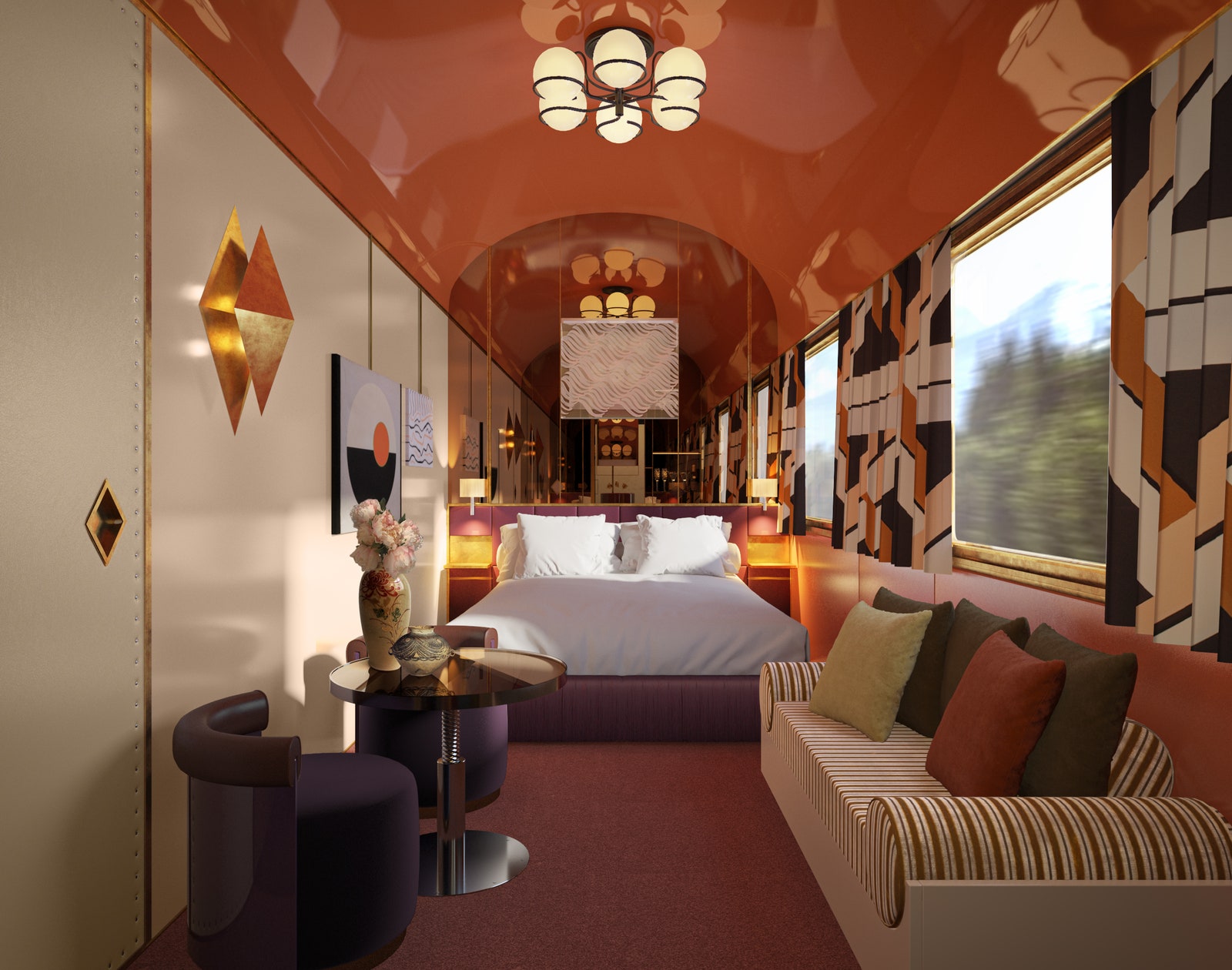 Поезд La Dolce Vita сочетает золотой век итальянского дизайна с более современным духом путешествий. © Рендеры одного из...