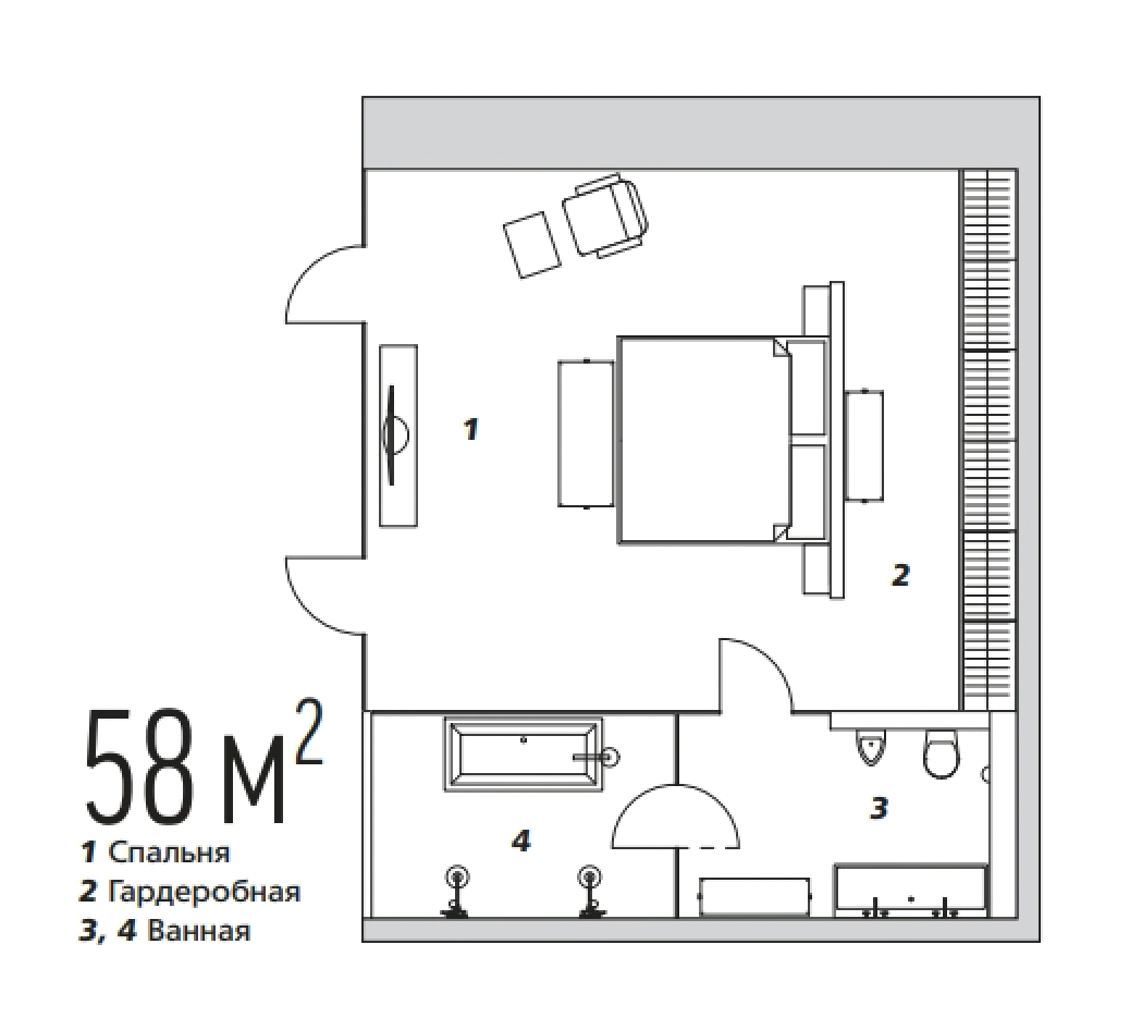 Спальня с ванной и гардеробной планировка