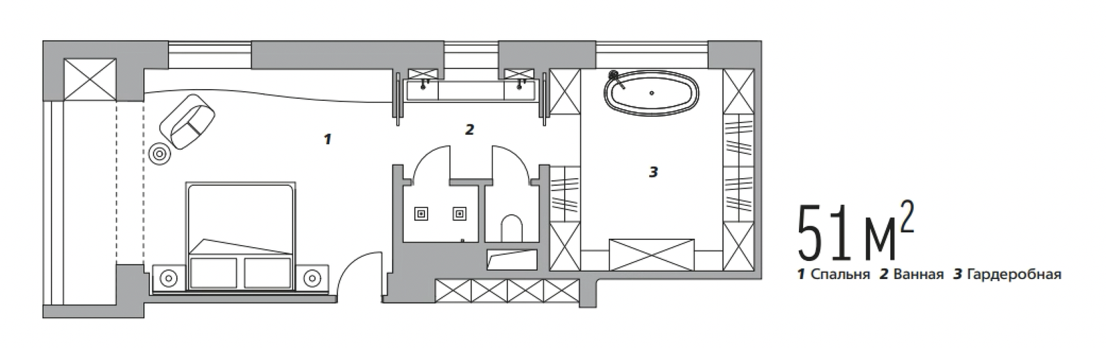 Спальня с ванной и гардеробной планировка